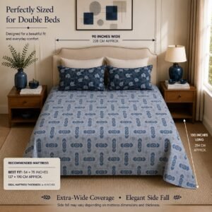 VASTRA Midnight Ornament 100% Pure Cotton Double Bed Bedsheet with 2 Pillow Covers | Premium Blue Printed Bedding Set (90 × 100 Inches) thumbnail