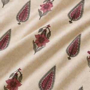VASTRA Home Textiles Rainbow Premium Fitted Bedsheet for Double Bed | 75 x 80 x 12 Inches | 360° Elastic Fit | 2 Pillow Covers | Beige Paisley Floral Print thumbnail