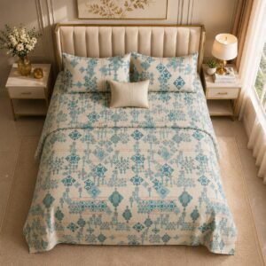MOCA by Monte Carlo Melody 100% Pure Cotton Double Bed Bedsheet with 2 Pillow Covers | Premium Blue Ethnic Printed Bedding Set (90 × 100 Inches) thumbnail