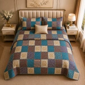 MOCA by Monte Carlo Comfort 100% Pure Cotton Double Bed Bedsheet with 2 Pillow Covers | Premium Multicolor Patchwork Printed Bedding Set (90 × 100 Inches) thumbnail