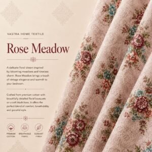 VASTRA Rose Meadow 100% Pure Cotton Double Bed Bedsheet with 2 Pillow Covers | Soft Floral Printed Bedding Set (90 x 100 Inches) thumbnail