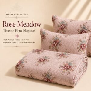 VASTRA Rose Meadow 100% Pure Cotton Double Bed Bedsheet with 2 Pillow Covers | Soft Floral Printed Bedding Set (90 x 100 Inches) thumbnail