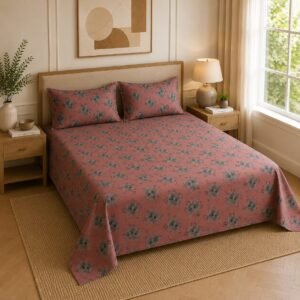 VASTRA Vintage Rose 100% Pure Cotton King Size Bedsheet with 2 Pillow Covers | Soft Floral Printed Bedding Set (108 × 108 Inches) thumbnail