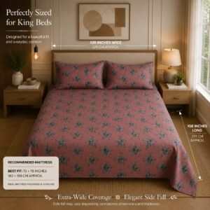 VASTRA Vintage Rose 100% Pure Cotton King Size Bedsheet with 2 Pillow Covers | Soft Floral Printed Bedding Set (108 × 108 Inches) thumbnail