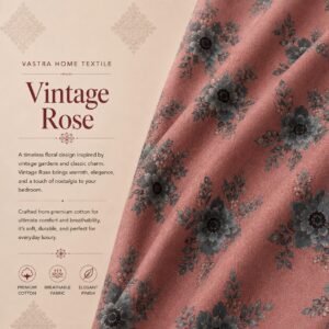 VASTRA Vintage Rose 100% Pure Cotton King Size Bedsheet with 2 Pillow Covers | Soft Floral Printed Bedding Set (108 × 108 Inches) thumbnail