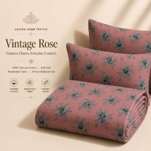 VASTRA Vintage Rose 100% Pure Cotton King Size Bedsheet with 2 Pillow Covers | Soft Floral Printed Bedding Set (108 × 108 Inches) thumbnail