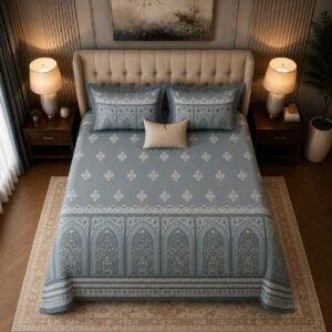 VASTRA Blue Majesty 100% Pure Cotton King Size Bedsheet with 2 Pillow Covers | Premium Blue Printed Bedding Set (108 × 108 Inches) thumbnail