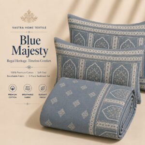VASTRA Blue Majesty 100% Pure Cotton King Size Bedsheet with 2 Pillow Covers | Premium Blue Printed Bedding Set (108 × 108 Inches) thumbnail