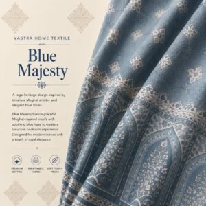 VASTRA Blue Majesty 100% Pure Cotton King Size Bedsheet with 2 Pillow Covers | Premium Blue Printed Bedding Set (108 × 108 Inches) thumbnail