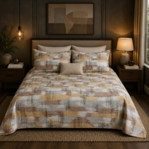 VASTRA Desert Canvas 100% Pure Cotton King Size Bedsheet with 2 Pillow Covers | Premium Abstract Printed Bedding Set (108 × 108 Inches)