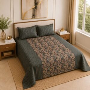VASTRA Midnight Paisley 100% Pure Cotton King Size Bedsheet with 2 Pillow Covers | Premium Paisley Printed Bedding Set (108 × 108 Inches) thumbnail