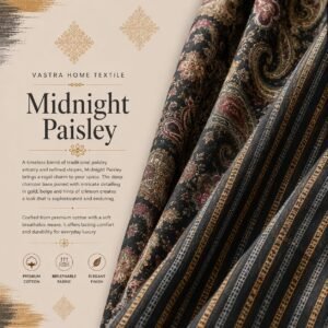 VASTRA Midnight Paisley 100% Pure Cotton King Size Bedsheet with 2 Pillow Covers | Premium Paisley Printed Bedding Set (108 × 108 Inches) thumbnail