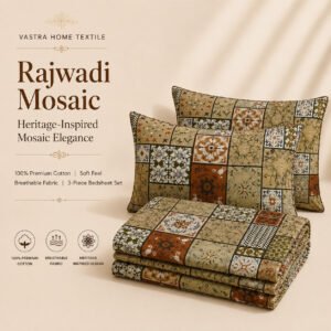 VASTRA Rajwadi Mosaic 100% Pure Cotton Double Bed Bedsheet with 2 Pillow Covers | Premium Mosaic Printed Bedding Set (90 × 100 Inches) thumbnail