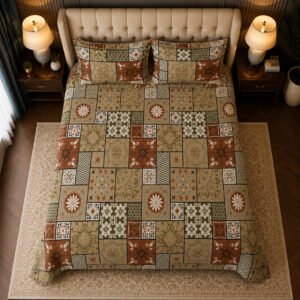 VASTRA Rajwadi Mosaic 100% Pure Cotton Double Bed Bedsheet with 2 Pillow Covers | Premium Mosaic Printed Bedding Set (90 × 100 Inches) thumbnail