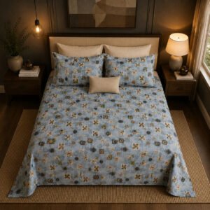 VASTRA Azure Haven 100% Pure Cotton Double Bed Bedsheet with 2 Pillow Covers | Premium Blue Printed Bedding Set (90 × 100 Inches) thumbnail