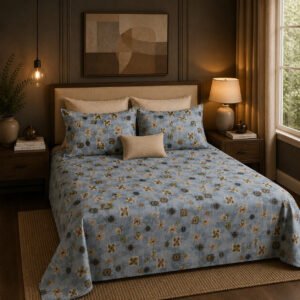 VASTRA Azure Haven 100% Pure Cotton Double Bed Bedsheet with 2 Pillow Covers | Premium Blue Printed Bedding Set (90 × 100 Inches) thumbnail