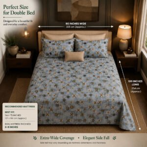 VASTRA Azure Haven 100% Pure Cotton Double Bed Bedsheet with 2 Pillow Covers | Premium Blue Printed Bedding Set (90 × 100 Inches) thumbnail