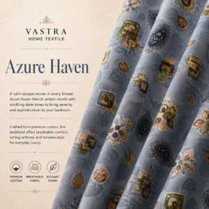 VASTRA Azure Haven 100% Pure Cotton Double Bed Bedsheet with 2 Pillow Covers | Premium Blue Printed Bedding Set (90 × 100 Inches) thumbnail