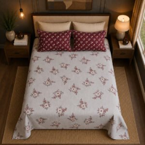 VASTRA Rose Whisper 100% Pure Cotton Double Bed Bedsheet with 2 Pillow Covers | Premium Floral Printed Bedding Set (90 × 100 Inches) thumbnail