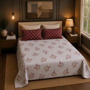 VASTRA Rose Whisper 100% Pure Cotton Double Bed Bedsheet with 2 Pillow Covers | Premium Floral Printed Bedding Set (90 × 100 Inches) thumbnail