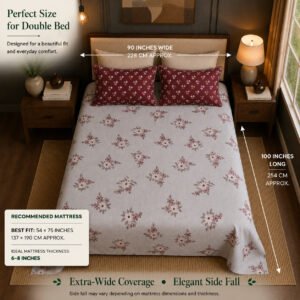VASTRA Rose Whisper 100% Pure Cotton Double Bed Bedsheet with 2 Pillow Covers | Premium Floral Printed Bedding Set (90 × 100 Inches) thumbnail