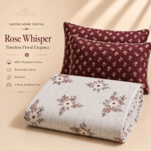 VASTRA Rose Whisper 100% Pure Cotton Double Bed Bedsheet with 2 Pillow Covers | Premium Floral Printed Bedding Set (90 × 100 Inches) thumbnail