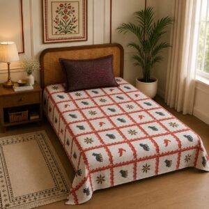 VASTRA Tribal Tapestry 100% Pure Cotton Single Bed Bedsheet with 1 Pillow Cover | Premium Ethnic Printed Bedding Set (60 × 90 Inches) thumbnail