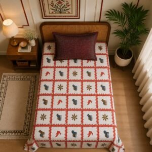 VASTRA Tribal Tapestry 100% Pure Cotton Single Bed Bedsheet with 1 Pillow Cover | Premium Ethnic Printed Bedding Set (60 × 90 Inches) thumbnail