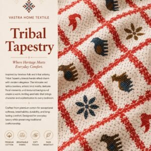 VASTRA Tribal Tapestry 100% Pure Cotton Single Bed Bedsheet with 1 Pillow Cover | Premium Ethnic Printed Bedding Set (60 × 90 Inches) thumbnail